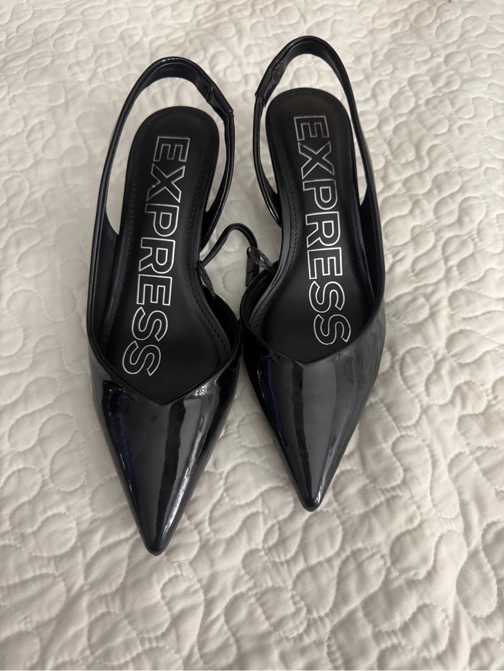 Express Black Patent Pointed Slingback Flats
